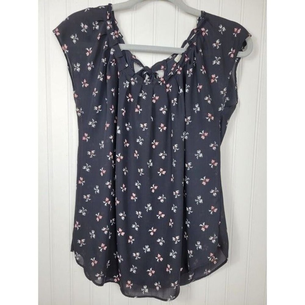 LC Lauren Conrad Blouse, Black with Printed Bows, Women's size M